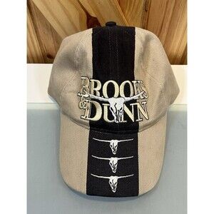 Vintage Brooks & Dunn Hat Cap Strap-Back Tan & Black Rare Country Music One Size
